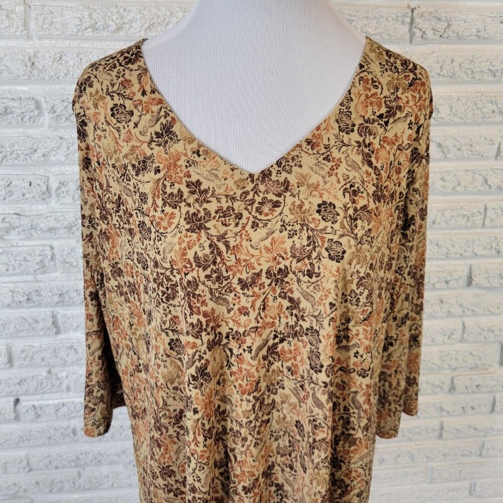 Lane Bryant Womens Top 18 20 Plus 3/4 Sleeve Brown Polyester Sheer FLO142XE - Picture 3 of 9